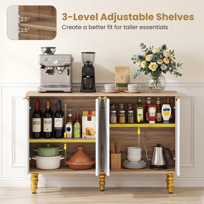 GIANTEX 47" Sideboard Buffet Cabinet with 4 Fluted Doors