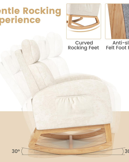 Giantex Fauteuil à bascule en chenille rembourré avec cadre en bois d'hévéa naturel