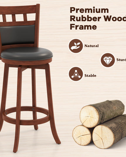 Giantex Wood Bar Stools Set, 31" Swivel Bar Height Barstools w/Back, Rubber Wood Frame