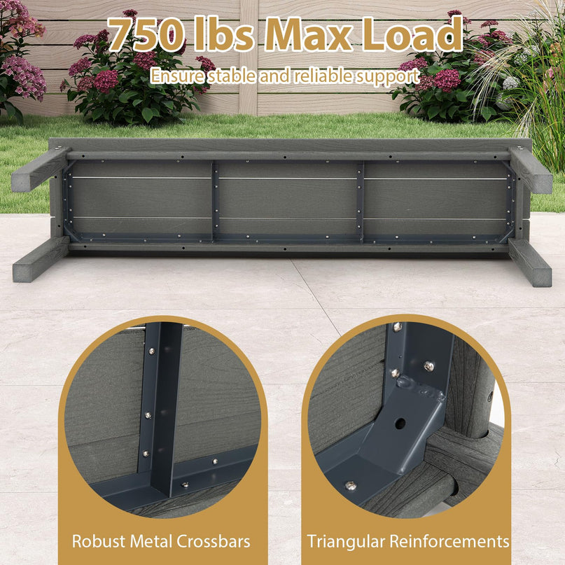 Giantex 55" HDPE Outdoor Bench 2-3 People Weatherproof Backless Patio Garden Benc