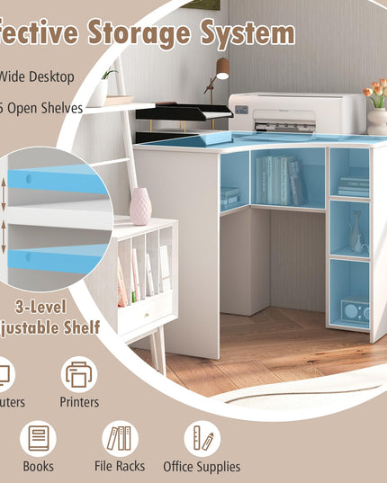 Giantex Corner Desk with Storage, 34" W x 30.5" H Small Computer Desk with Adjustable Shelves