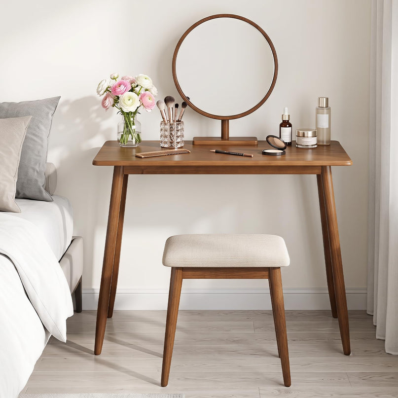 GIANTEX Computer Desk with Rubber Wood Legs for Bedroom or Small Spaces