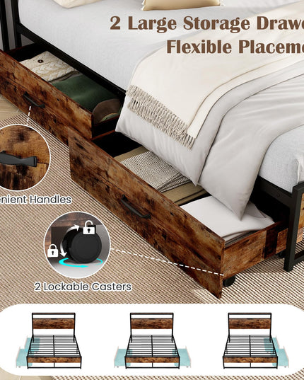 Giantex Bed Frame with 2-Tier Storage Headboard