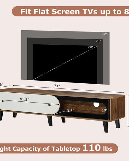 Meuble TV moderne Mid-Century Giantex avec armoire de rangement et porte coulissante pour téléviseur de 75/80 pouces