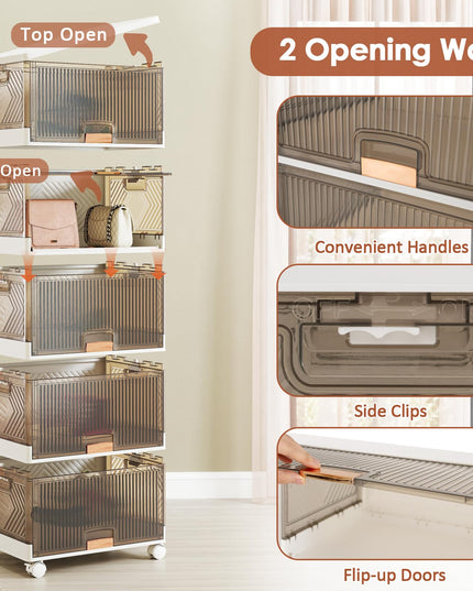 Giantex 5 Tier Stackable Storage Bins with Lids with Detachable Wheels & Flip-Up Doors