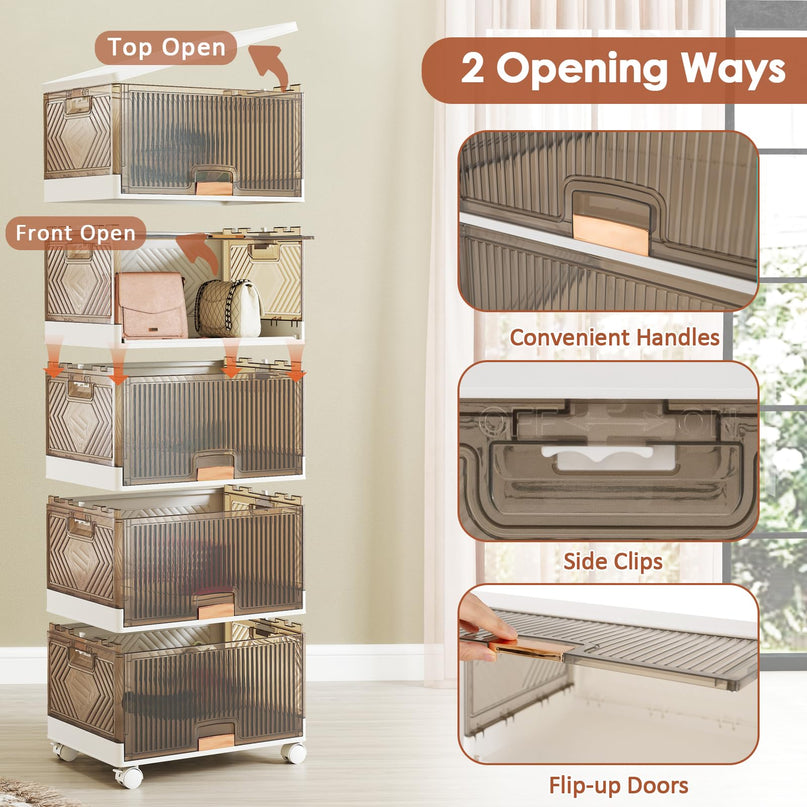 Giantex 5 Tier Stackable Storage Bins with Lids with Detachable Wheels & Flip-Up Doors
