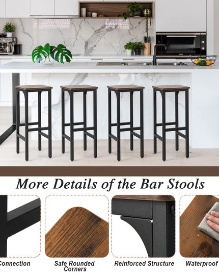 Giantex 28" Counter Height Bar Stools Set of 2, Metal Frame Bar Chairs with Adjustable Foot Pads, Brown