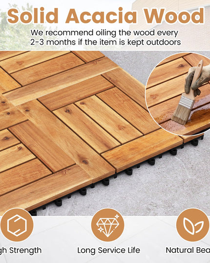 Giantex 12" x 12" Acacia Wood Interlocking Patio Flooring Tiles with Drainage Base