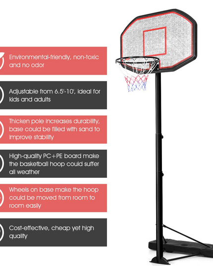 Giantex Portable Basketball Hoop 10 Ft Indoor Outdoor Adjustable Height 6.5'-10'
