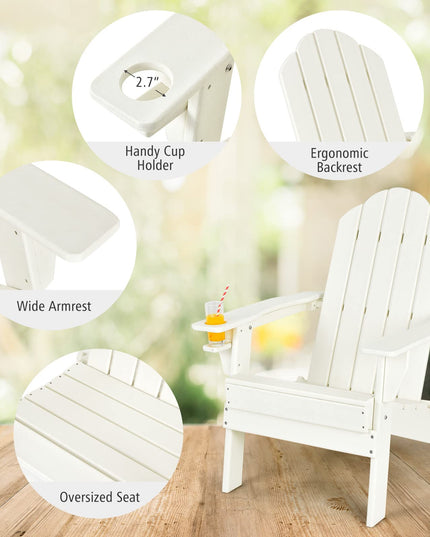 Folding Adirondack Chair with Side Table, Outdoor Adirondack Chair w/Cup Holder