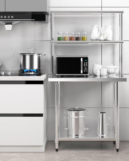 Giantex Stainless Steel Table with Overshelf, 36"×24"