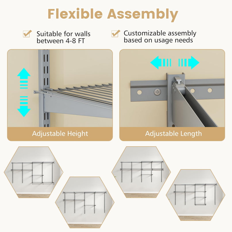 Giantex 4-8 FT Wall-Mounted Closet Shelves and Rod for Laundry Bedroom