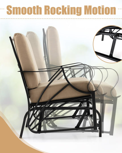 Giantex Patio Glider Outdoor Chair - Outside Rocking Chair with Thick Cushion, Sprayed Metal Frame