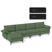 4 Seat Chaise Lounge 2 USB Sockets / Green