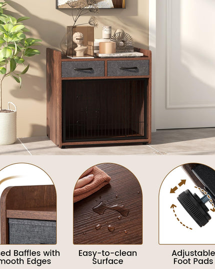 Giantex Dog Crate Furniture - Wooden Dog Cage End Table with 2 Storage Drawers