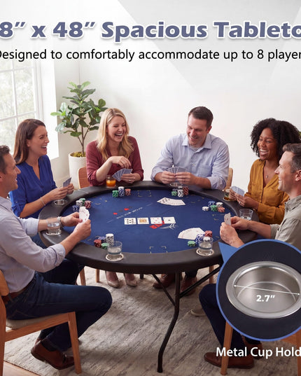 Giantex 48" Round Poker Table Foldable with 8 Cup Holders