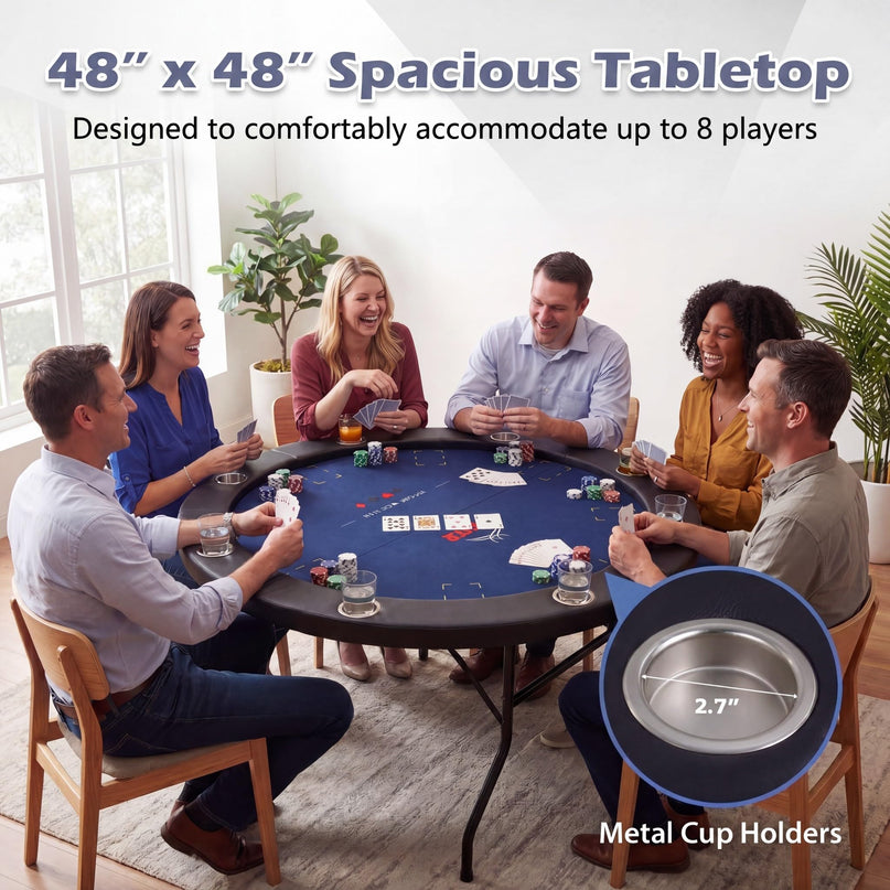 Giantex 48" Round Poker Table Foldable with 8 Cup Holders