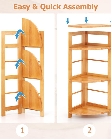 Giantex 4-Tier Corner Shelf, 34" Bookshelf with Rubber Wood Frame, Anti-Toppling Kit