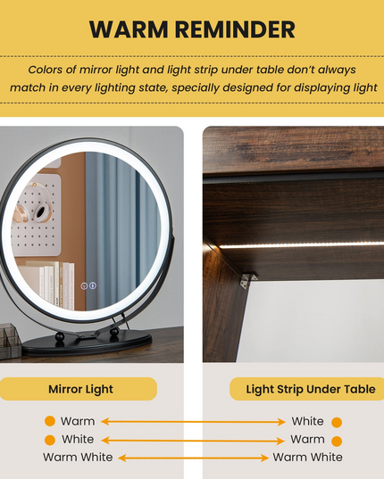 CHARMAID Vanity Table Set with 3-Color Dimmable Lighted Mirror - Giantex