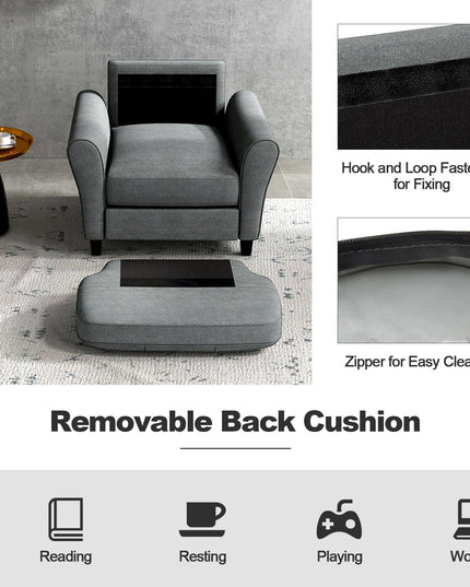 Giantex Modern Mid-Century Accent Chair - Linen Living Room Chair with Tufted Back, Grey