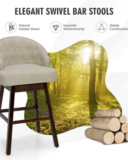 Bar Stools Set of 2, 31’’ Swivel Bar Stools with Rubber Wood Legs & Padded Back