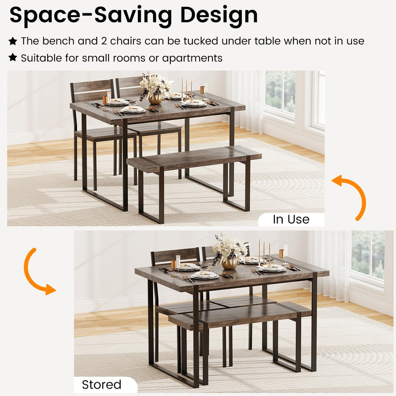 Giantex Ensemble Table de Salle à Manger pour 4 Personnes Table de Cuisine Rectangulaire de 119 cm