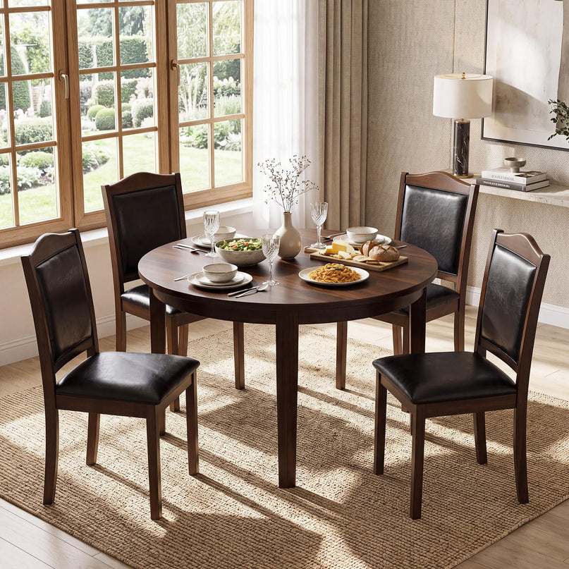 Giantex Wooden Dining Chairs Set of 2/4 | Faux Leather Padded Seat & Back