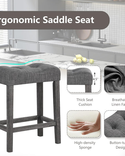 Giantex 24" Bar Stools, Backless Counter Height Saddle Bar Stools w/Padded Seat, Solid Rubber Wood Legs