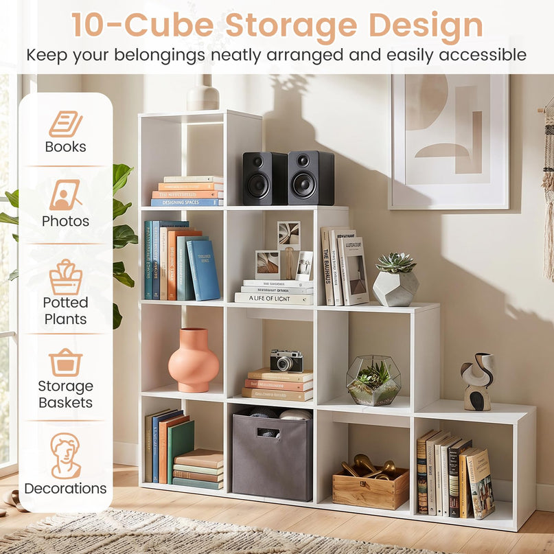 Giantex 51" Wooden 10-Cube Stepped Bookcase for Living Room
