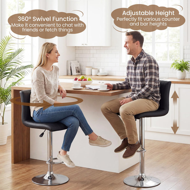 Giantex Tabourets de Bar Modernes | Chaises de Bar Pivotantes Réglables avec Dossier et Repose-Pieds (2/4)