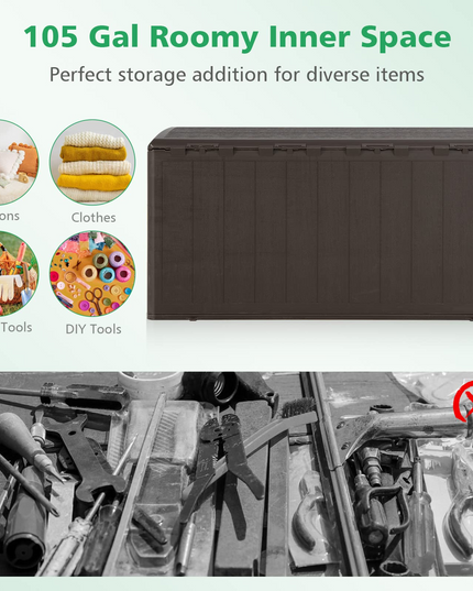 Outdoor Storage Deck Box Patio Bin - 105 Gallon Indoor/Outside Storage Box with Lockable Lid