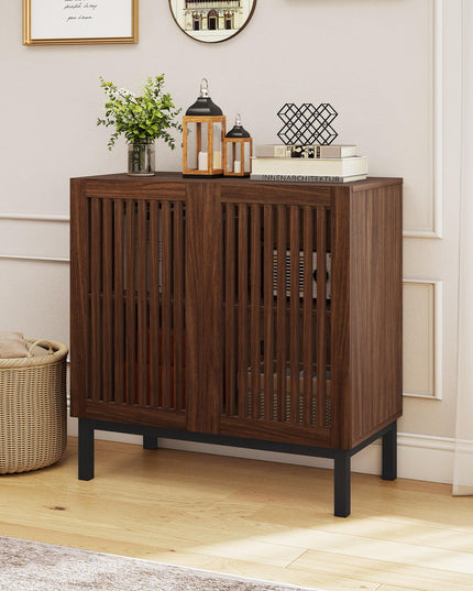 Giantex 32" Farmhouse Sideboard Buffet Cabinet with Slatted Doors