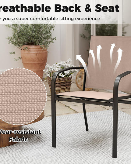 Giantex Stackable All Weather Outdoor Dining Chairs with Breathable Backrest & Wide Seat