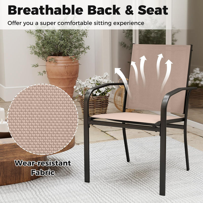 Giantex Stackable All Weather Outdoor Dining Chairs with Breathable Backrest & Wide Seat