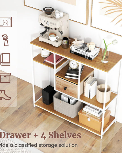 Table console étroite Giantex de 40 pouces avec étagères de rangement ouvertes et tiroir amovible