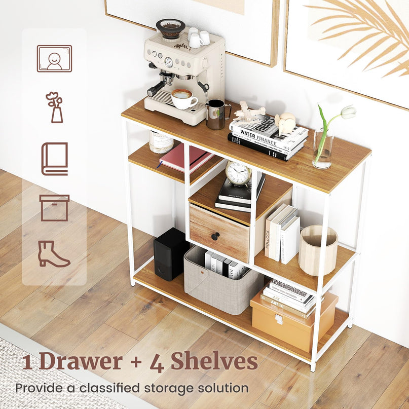 Table console étroite Giantex de 40 pouces avec étagères de rangement ouvertes et tiroir amovible