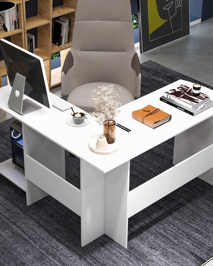 Giantex L Shaped Computer Desk, 51" Large Corner Desk with 2 Cable Holes & 2 Storage Shelves, White
