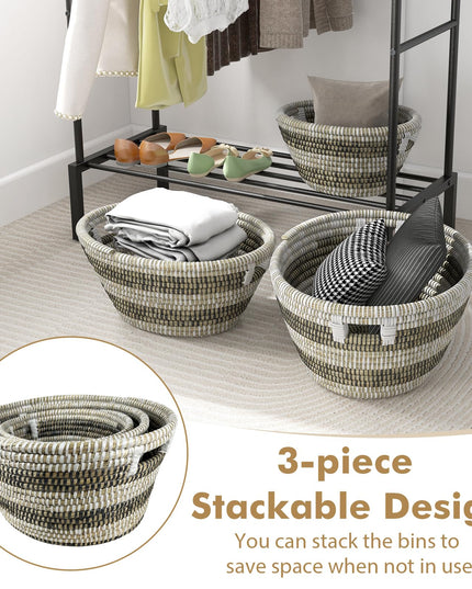 Giantex Woven Laundry Basket 24"/20"/16"- Set of 3 Stackable Storage Baskets with Handles