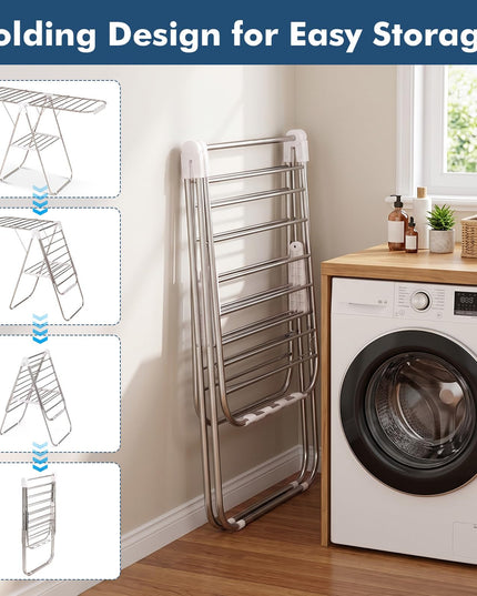 GIANTEX 60" L 2-Tier Stainless Foldable Clothes Drying Rack with Sock Clips