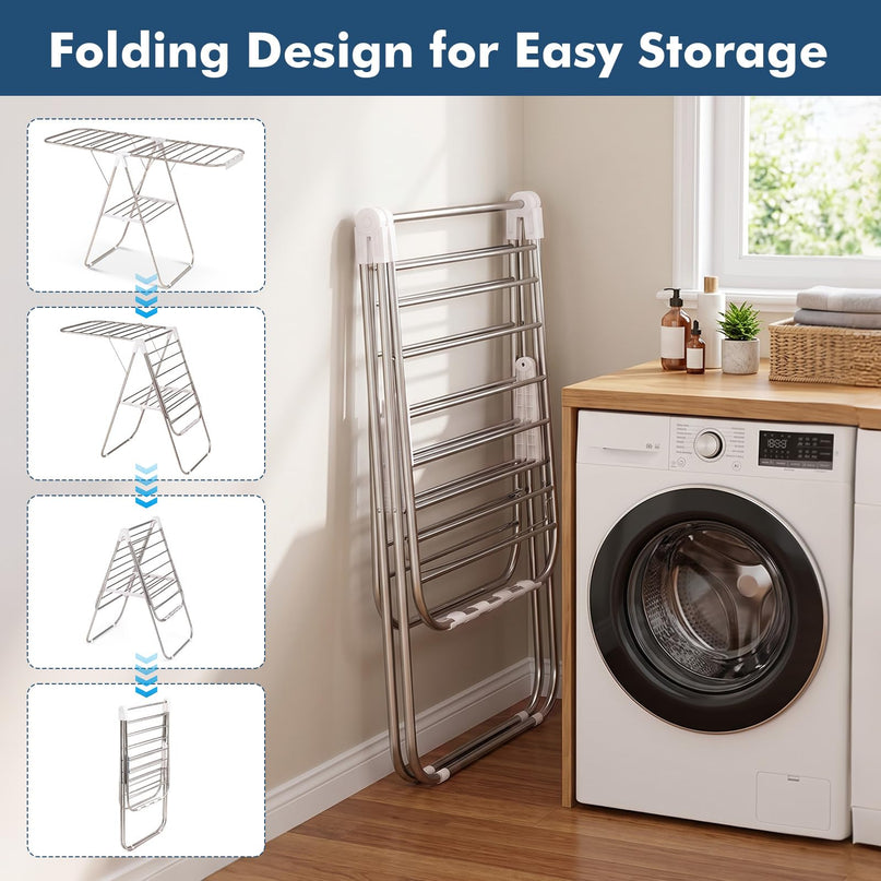 GIANTEX 60" L 2-Tier Stainless Foldable Clothes Drying Rack with Sock Clips