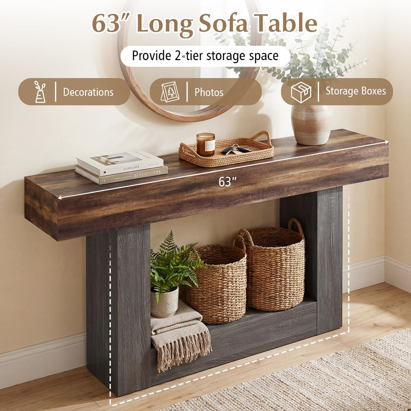 Console rustique Giantex de 160 cm avec étagère de rangement - Marron rustique