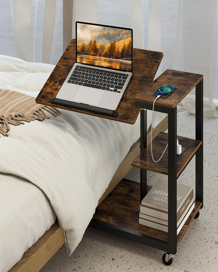 Giantex C Shaped End Table w/Charging Station & Tiltable Tabletop & Wheels