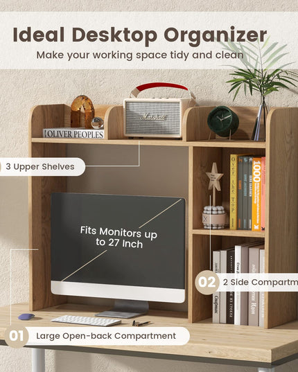 Giantex Desktop Bookshelf, Wood Desk Hutch Organizer for 27 Inch Computer Monitor