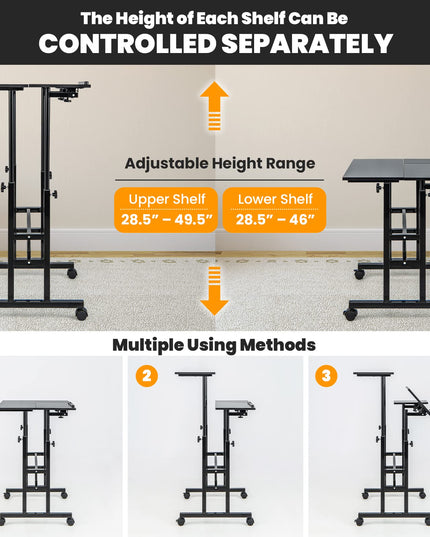 Giantex Mobile Stand up Desk Adjustable, Rolling Standing Laptop Cart, 27.5"D x 22"W x 49.5"H