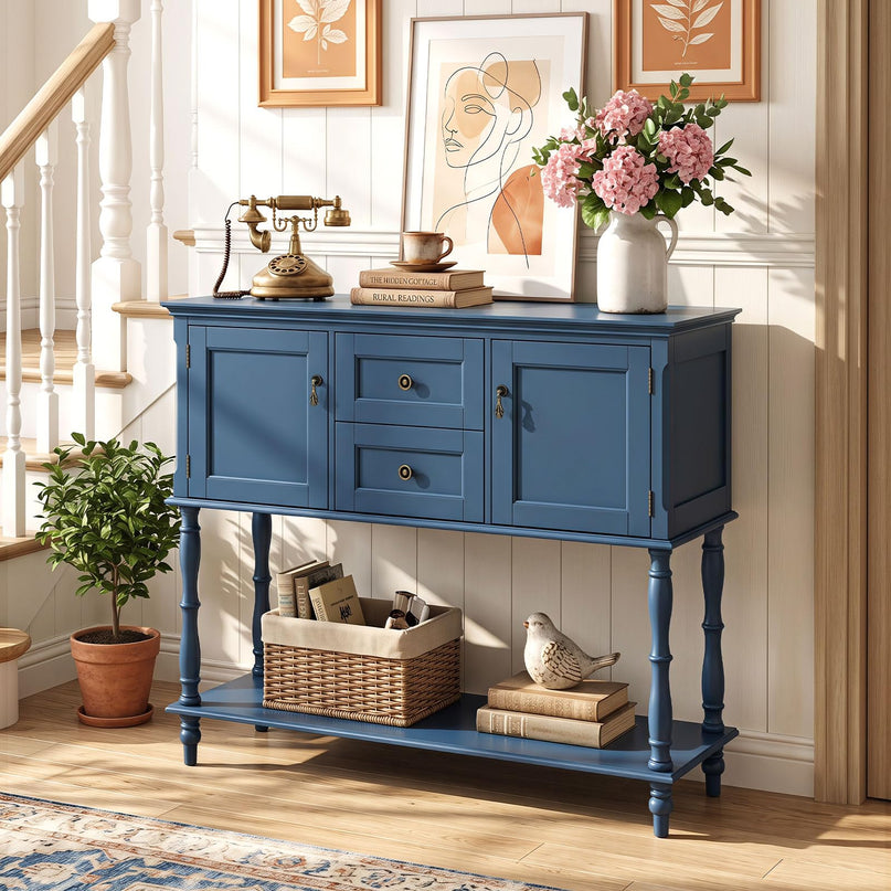 GIANTEX Narrow Console Table with 2 Drawers & 2 Door Cabinets