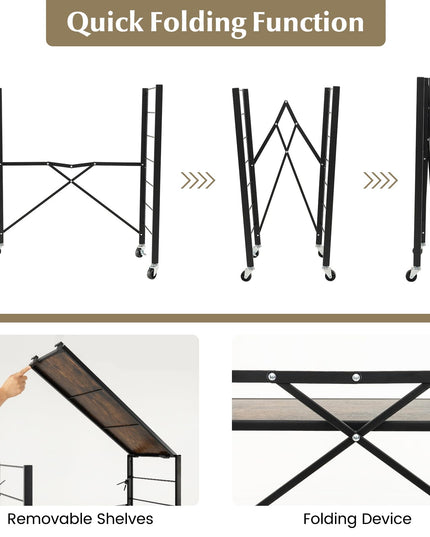 Giantex Folding Bookshelf with Wheels