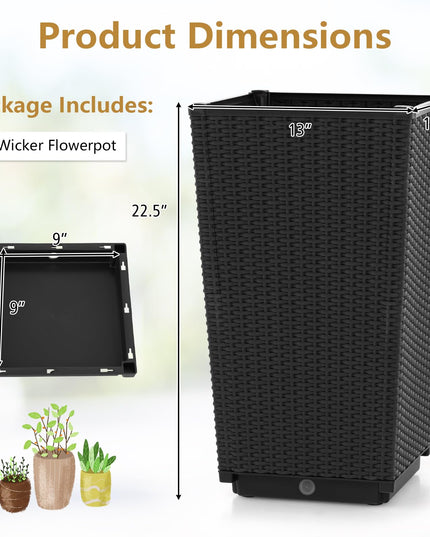 Giantex Outdoor Wicker Flower Pot Set of 2, 22.5” Tall Planters with Drainage Hole, Self-Watering Tray