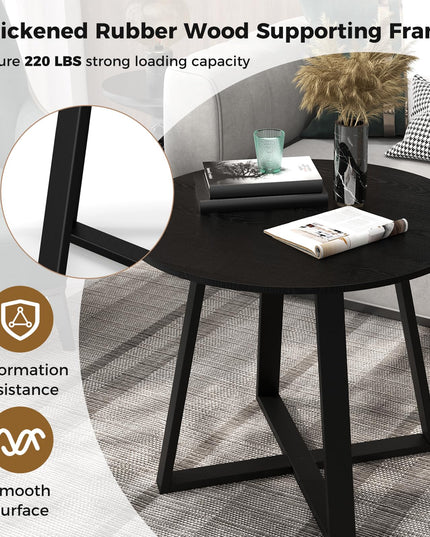 Giantex Round Dining Table, 36” Kitchen Table with Pedestal Base, Solid Rubber Wood Frame, Load 220 lbs