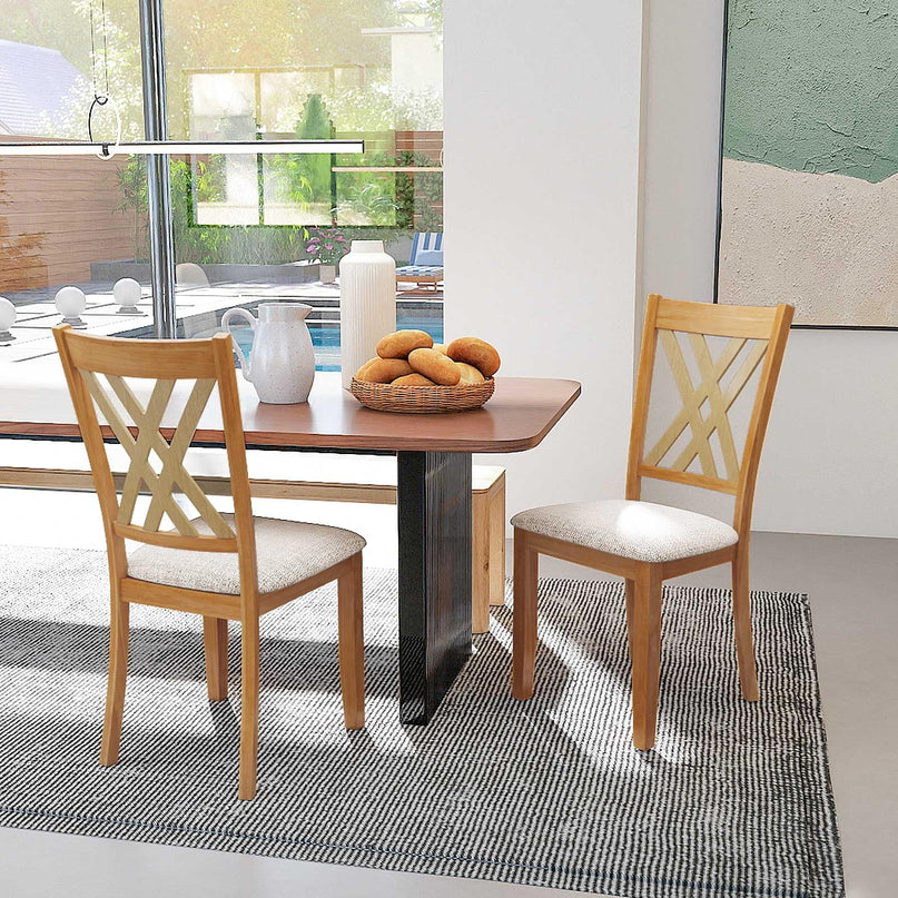 Giantex Wooden Dining Chairs Set of 2/4 Linen Fabric Upholstered Kitchen Chair