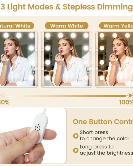 Makeup Vanity Desk with Lighted Mirror & Charging Station